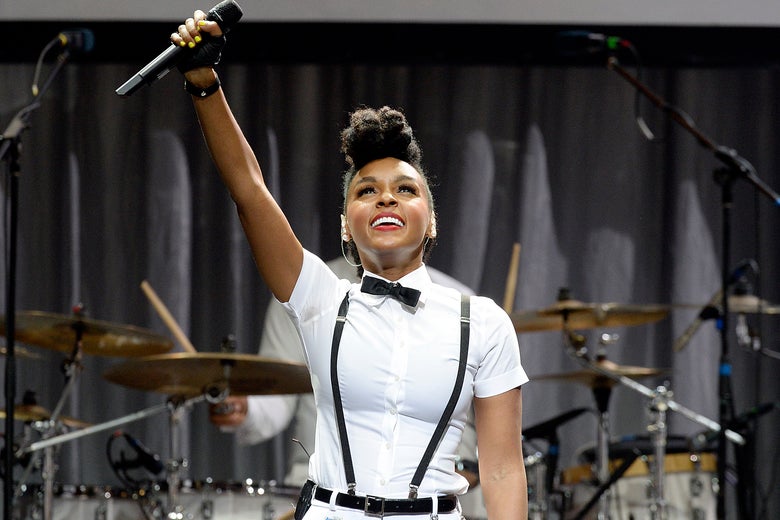 Singer Janelle Monáe performs after receiving the Grammy Museum's Jane Ortner Education Award July 16, 2014, in Los Angeles, California.